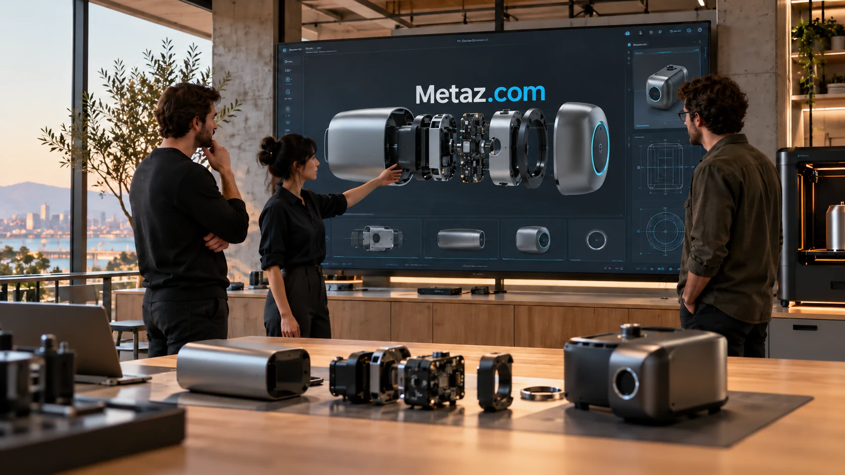 A spatial product team collaborating around a large visualization display